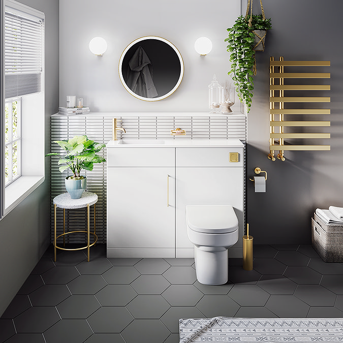 Odyssey White Combination Furniture Pack with Brushed Brass Handle (Excludes Pan + Cistern)