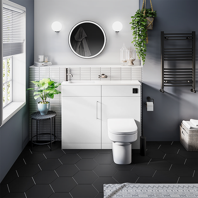 Odyssey White Combination Furniture Pack with Matt Black Handle (Excludes Pan + Cistern)