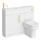 Odyssey White Combination Vanity and WC Unit with Brushed Brass Handle and Flush