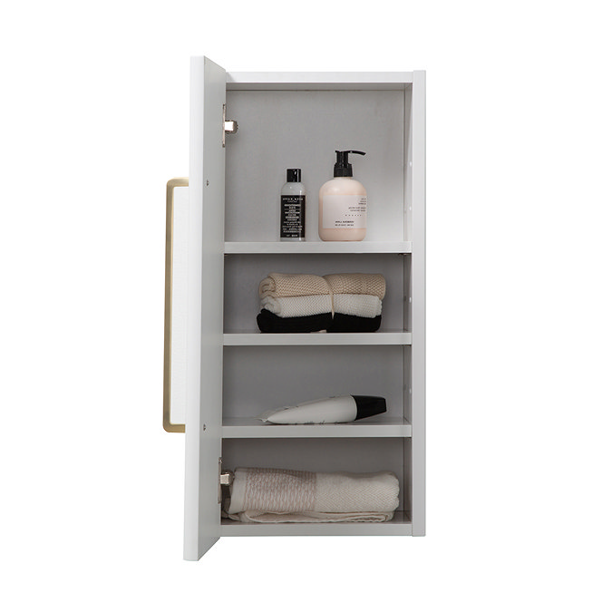 Odyssey White Wall Hung Cabinet with Brushed Brass Handle - 650mm