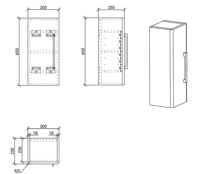 Odyssey White Wall Hung Cabinet with Brushed Brass Handle - 650mm