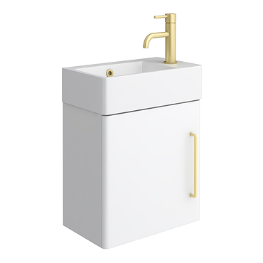 Odyssey White Wall Hung Cloakroom Vanity Unit - 450mm Wide with Brushed Brass Handle (Right Hand Option)