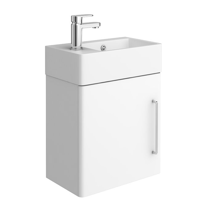 Odyssey White Wall Hung Cloakroom Vanity Unit - 450mm Wide with Chrome Handle (Left Hand Option)