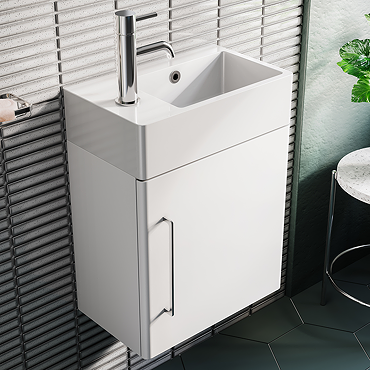 Odyssey White Wall Hung Cloakroom Vanity Unit - 450mm Wide with Chrome Handle (Left Hand Option)