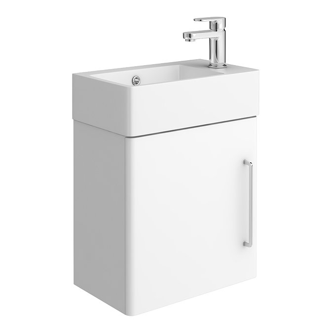 Odyssey White Wall Hung Cloakroom Vanity Unit - 450mm Wide with Chrome Handle (Right Hand Option)