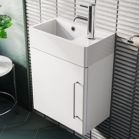 Odyssey White Wall Hung Cloakroom Vanity Unit - 450mm Wide with Chrome Handle (Right Hand Option)