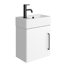 Odyssey White Wall Hung Cloakroom Vanity Unit - 450mm Wide with Matt Black Handle (Left Hand Option)