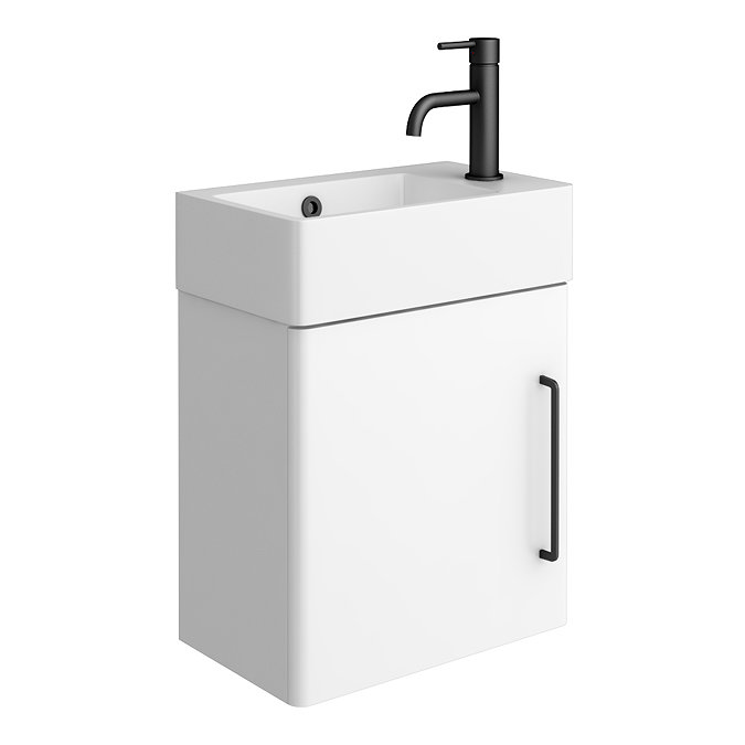 Odyssey White Wall Hung Cloakroom Vanity Unit - 450mm Wide with Matt Black Handle (Right Hand Option)