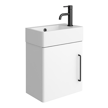 Odyssey White Wall Hung Cloakroom Vanity Unit - 450mm Wide with Matt Black Handle (Right Hand Option)