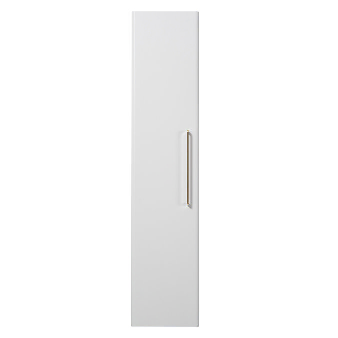 Odyssey White Wall Hung Tall Storage Unit with Brushed Brass Handle - 1400mm