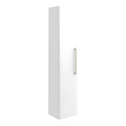 Odyssey White Wall Hung Tall Storage Unit with Brushed Brass Handle - 1400mm