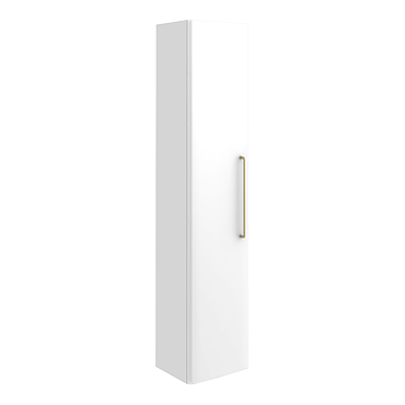 Odyssey White Wall Hung Tall Storage Unit with Brushed Brass Handle - 1400mm