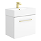 Odyssey White Wall Hung Vanity Unit - 600mm Wide with Brushed Brass Handle