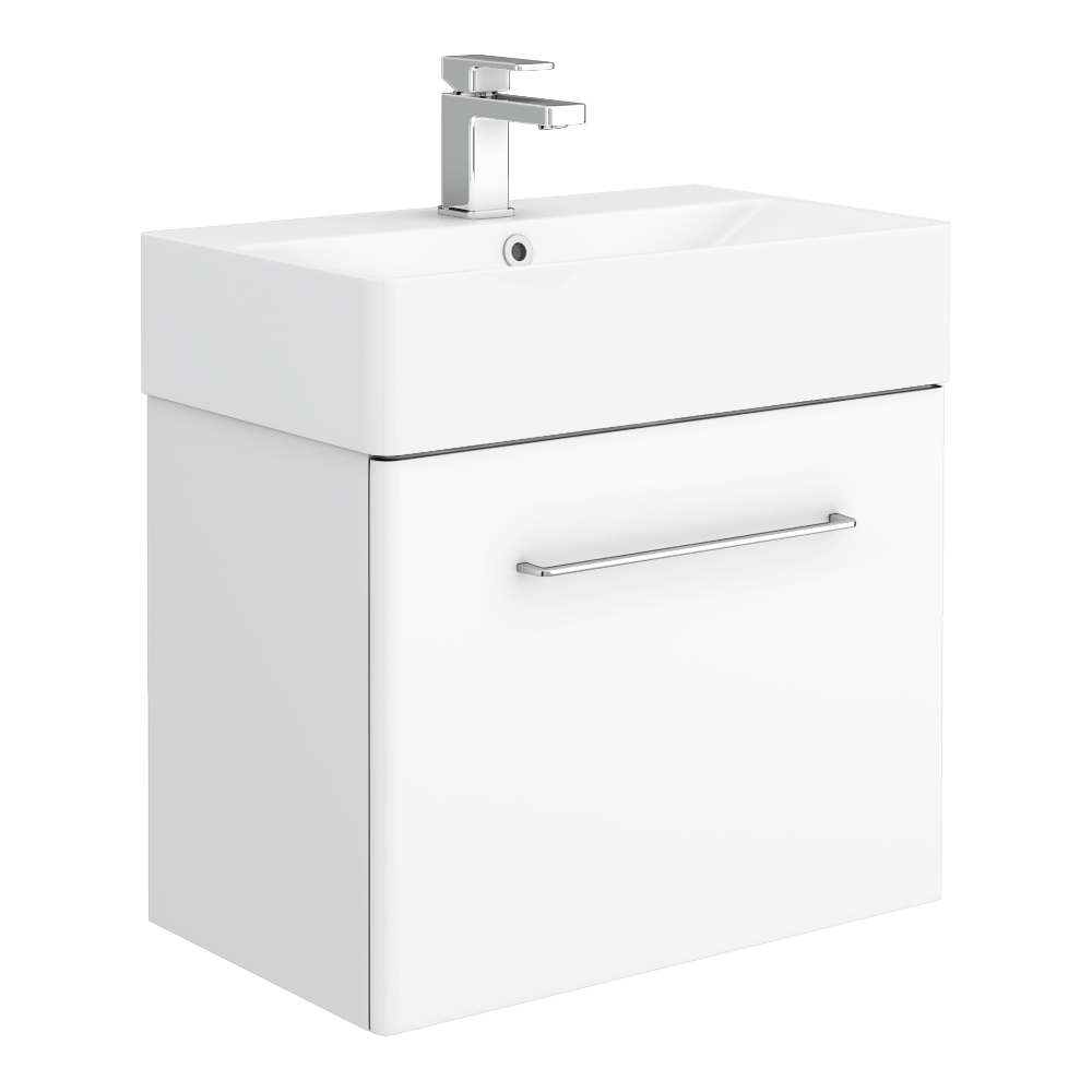 Odyssey White Wall Hung Vanity Unit - 600mm Wide with Chrome Handle ...