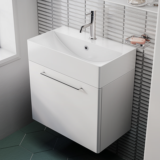Odyssey White Wall Hung Vanity Unit - 600mm Wide with Chrome Handle