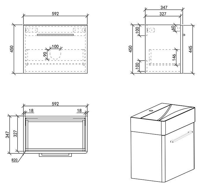 Odyssey White Wall Hung Vanity Unit - 600mm Wide with Chrome Handle