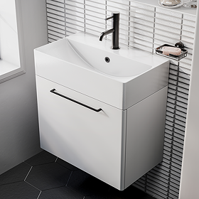 Odyssey White Wall Hung Vanity Unit - 600mm Wide with Matt Black Handle