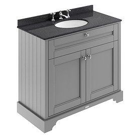 Old London 1000mm Cabinet & 3TH Single Bowl Black Marble Top - Storm Grey - LOF279 Large Image