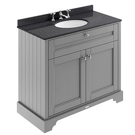 Old London 1000mm Cabinet & 3TH Single Bowl Black Marble Top - Storm Grey - LOF279 Large Image