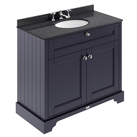 Old London 1000mm Cabinet & 3TH Single Bowl Black Marble Top - Twilight Blue - LOF379 Large Image