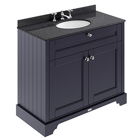 Old London 1000mm Cabinet & 3TH Single Bowl Black Marble Top - Twilight Blue - LOF379 Large Image