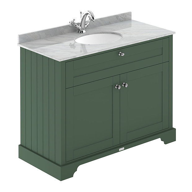 Old London 1000mm Cabinet & Single Bowl Grey Marble Top - Hunter Green Large Image
