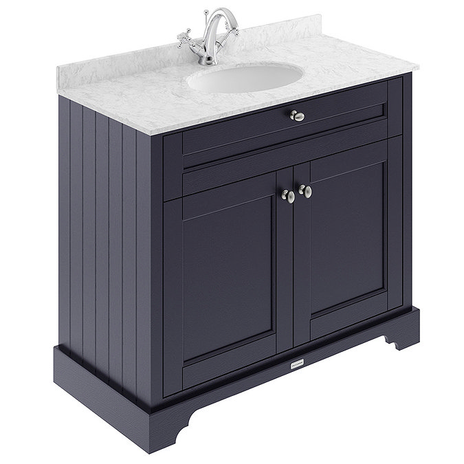 Old London 1000mm Cabinet & Single Bowl Grey Marble Top - Twilight Blue Large Image
