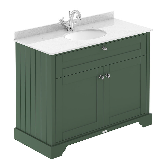 Old London 1000mm Cabinet & Single Bowl White Marble Top - Hunter Green Large Image