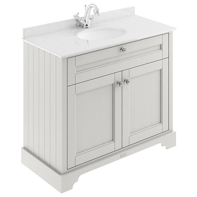 Old London 1000mm Cabinet & Single Bowl White Marble Top - Timeless Sand Large Image