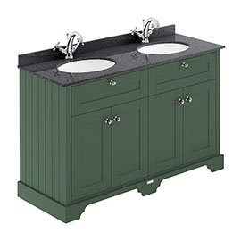 Old London 1200mm Cabinet & Double Bowl Black Marble Top - Hunter Green Medium Image