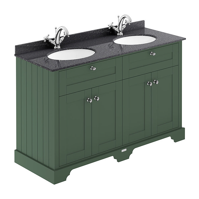 Old London 1200mm Cabinet & Double Bowl Black Marble Top - Hunter Green Large Image