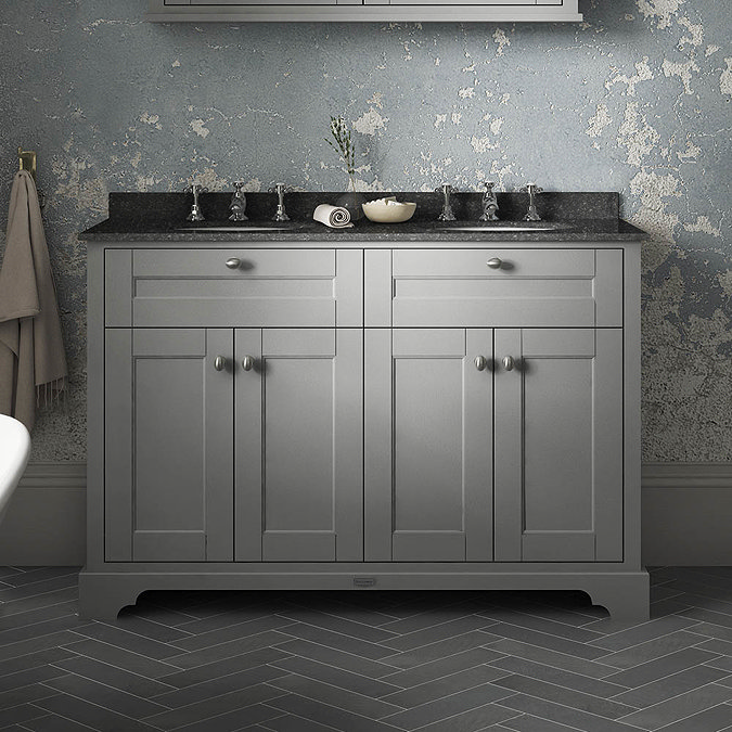 Old London 1200mm Cabinet & Double Bowl Black Marble Top - Storm Grey Profile Large Image