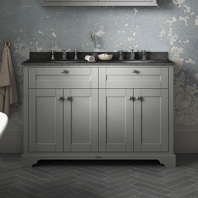 Old London 1200mm Cabinet & Double Bowl Black Marble Top - Storm Grey  Profile Large Image