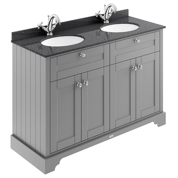 Old London 1200mm Cabinet & Double Bowl Black Marble Top - Storm Grey Large Image