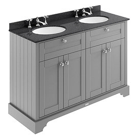 Old London 1200mm Cabinet & 3TH Double Bowl Black Marble Top - Storm Grey - LOF266 Large Image
