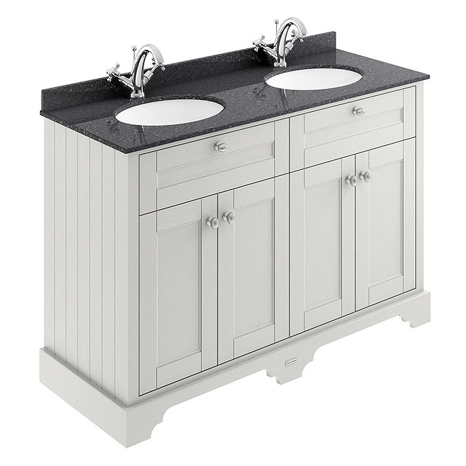 Old London 1200mm Cabinet & Double Bowl Black Marble Top - Timeless Sand Large Image
