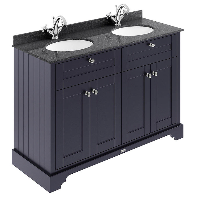 Old London 1200mm Cabinet & Double Bowl Black Marble Top - Twilight Blue Large Image