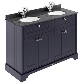 Old London 1200mm Cabinet & Double Bowl Black Marble Top - Twilight Blue Large Image
