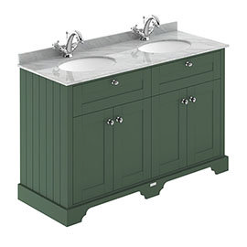 Old London 1200mm Cabinet & Double Bowl Grey Marble Top - Hunter Green Medium Image