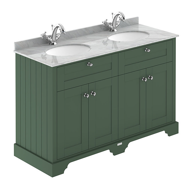 Old London 1200mm Cabinet & Double Bowl Grey Marble Top - Hunter Green Large Image