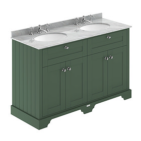 Old London 1200mm Cabinet & 3TH Double Bowl Grey Marble Top - Hunter Green - LOF868 Large Image