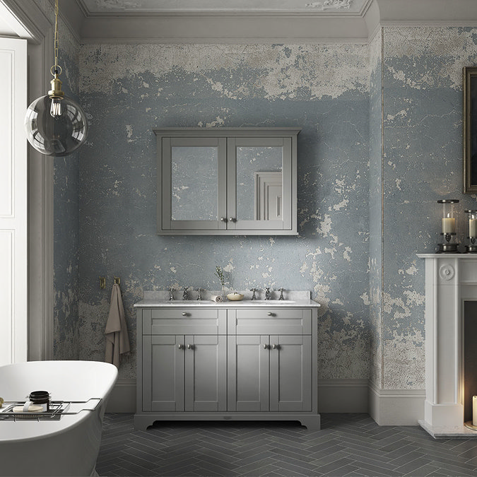 Old London 1200mm Cabinet & Double Bowl Grey Marble Top - Storm Grey  Standard Large Image