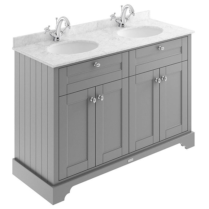 Old London 1200mm Cabinet & Double Bowl Grey Marble Top - Storm Grey Large Image