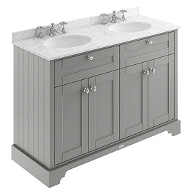 Old London 1200mm Cabinet & 3TH Double Bowl Grey Marble Top - Storm Grey - LOF268 Large Image