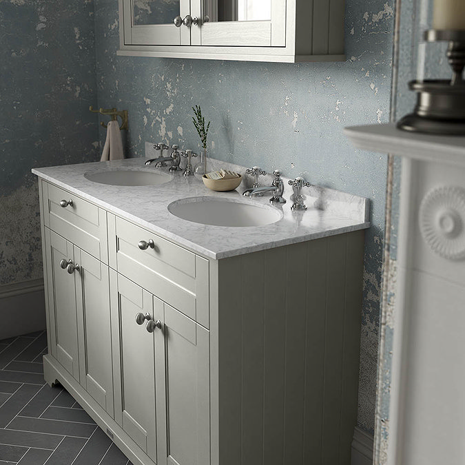 Old London 1200mm Cabinet & Double Bowl Grey Marble Top - Timeless Sand  Profile Large Image