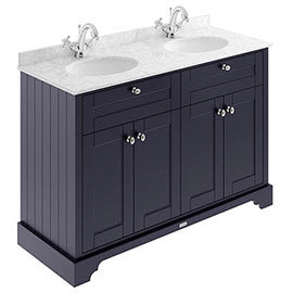 Old London 1200mm Cabinet & Double Bowl Grey Marble Top - Twilight Blue Medium Image