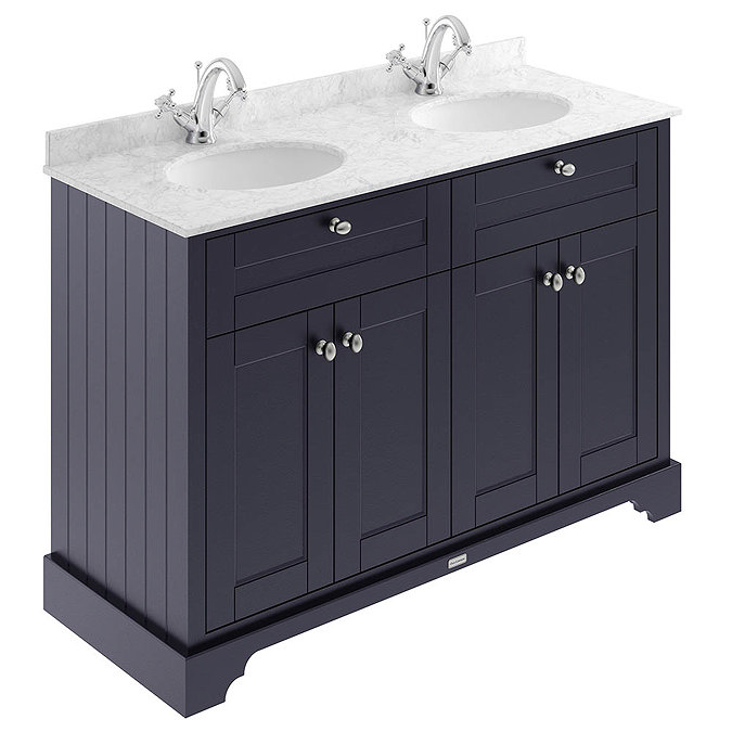 Old London 1200mm Cabinet & Double Bowl Grey Marble Top - Twilight Blue Large Image