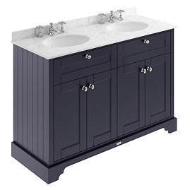 Old London 1200mm Cabinet & 3TH Double Bowl Grey Marble Top - Twilight Blue - LOF368 Large Image
