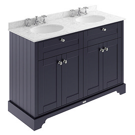Old London 1200mm Cabinet & 3TH Double Bowl Grey Marble Top - Twilight Blue - LOF368 Large Image