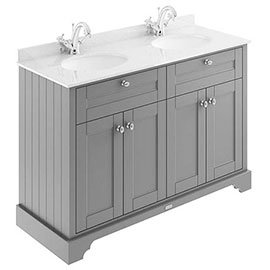 Old London 1200mm Cabinet & Double Bowl White Marble Top - Storm Grey Medium Image